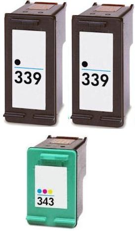 2 x Remanufactured HP 339 (C8767EE) High Capacity Black and 1 x Remanufactured HP 343 (C8766EE) High Capacity Colour Ink Cartridges